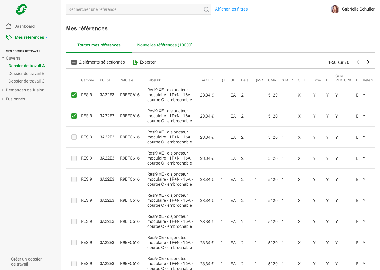 Reference screen where users can take actions